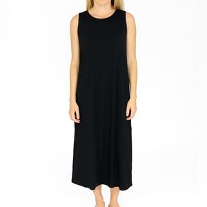 Eileen Fisher System Traceable Organic Cotton Stretch Lantern Dress Black Size M